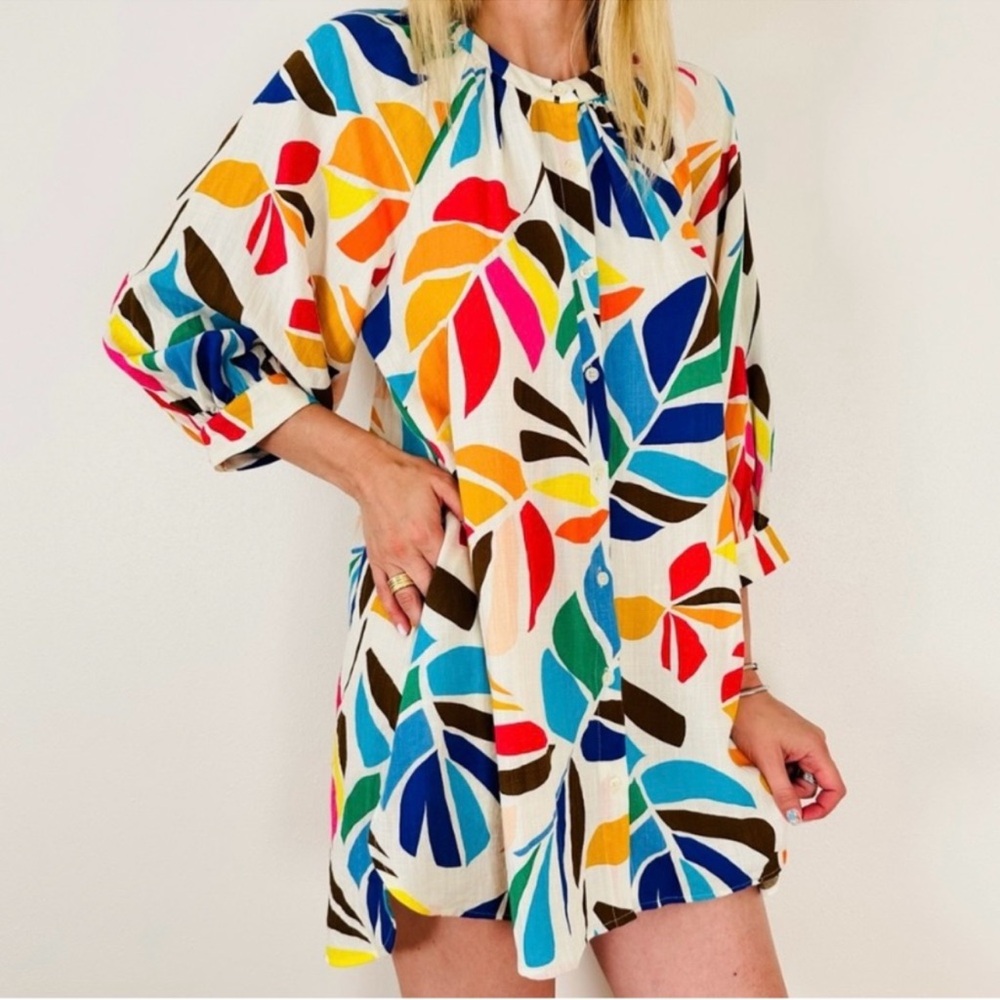 Tabitha Brown Target Botanical Print Puff Sleeve Mini Floral Dress. Size Small. - Picture 2 of 11